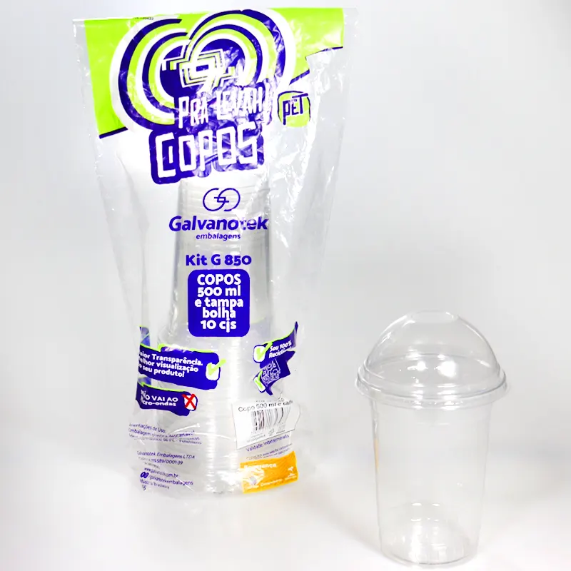 KIT 10 COPO  500ML COM TAMPA BOLHA GALVANOTEK G850