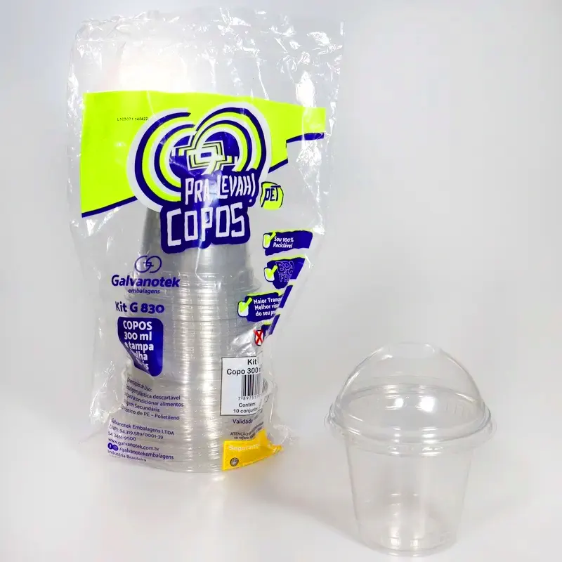 KIT 10 COPO COM TAMPA BOLHA 300ML GALVANOTEK G830